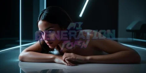 hot brunette emerging from a reflective surface