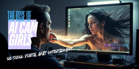 ai cam girls exiting from a monitor and caressing a man