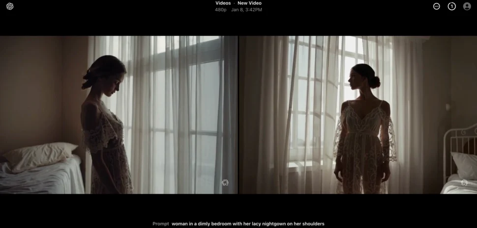 a woman in her bedroom with low lights